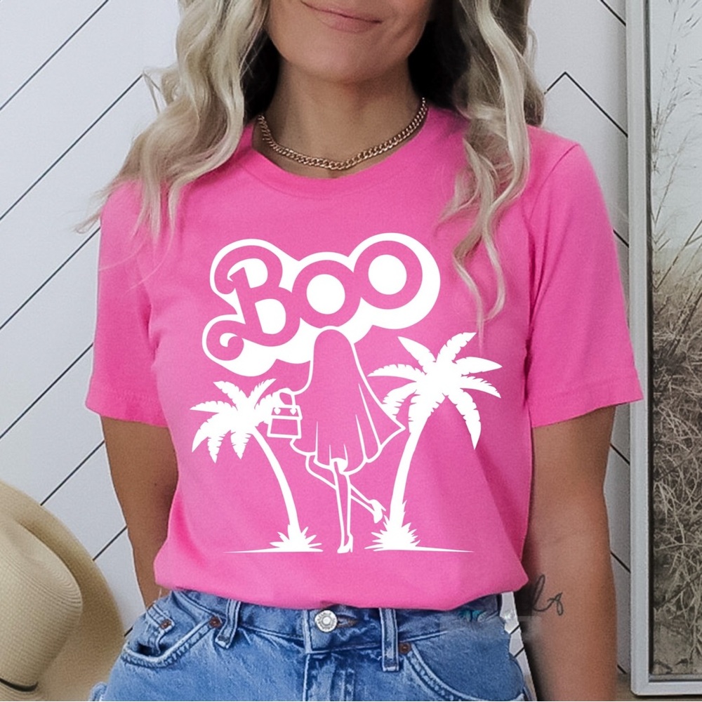 Barbie Halloween Tee Ghost Costume Boo Custom Handmade spooky pink white scary